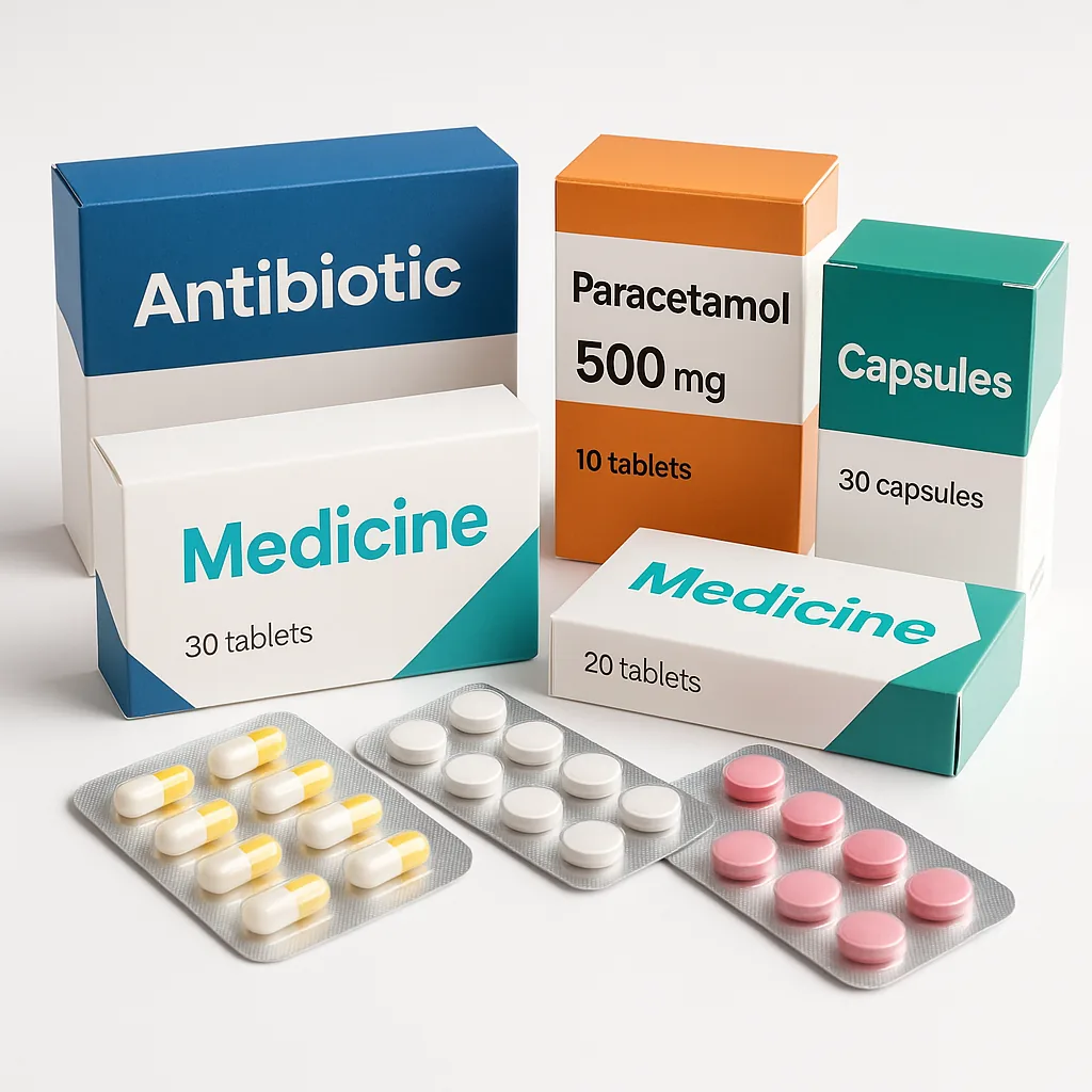 Medicamentos organizados em prateleira de farmácia